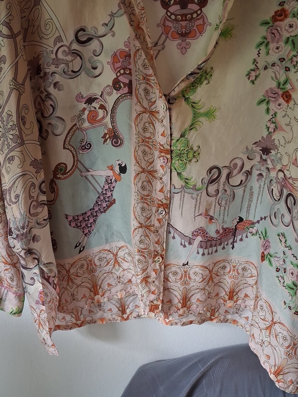Johnny Was Cream Multi Floral Scroll V-Neck Blouse - Picture 4 of 11